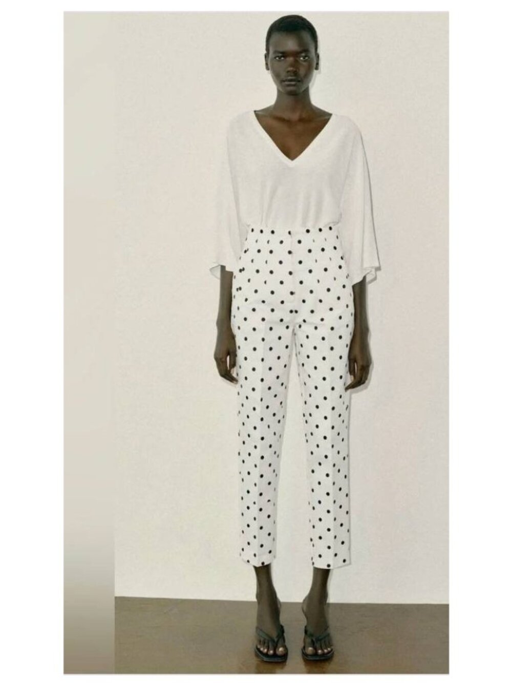 Zara Polka Dot Pants Womens XL White Black High Rise Trousers New With Tags